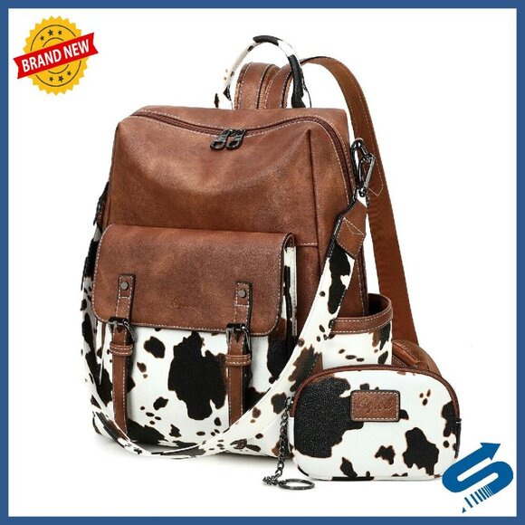 Large PU Leather Backpack Purse with Laptop Compartment Work Travel Bag